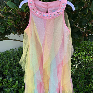 Elie "Tahari" Sweet Rainbow Cascading Ruffle Dress